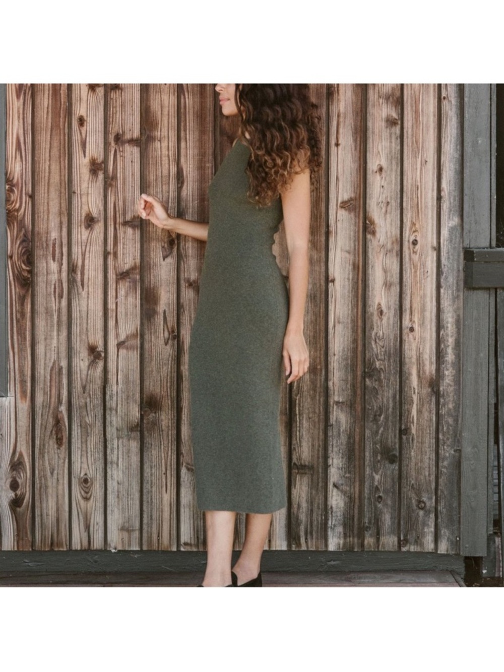 Jenni Kayne Olive Black Sleeveless Cashmere Cotton Knit Sweater Midi Dress
